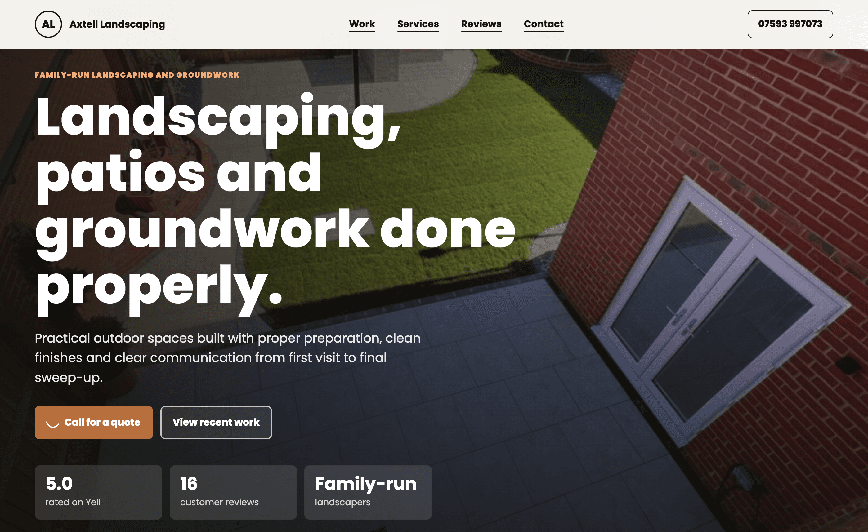 Axtel Landscaping website homepage preview