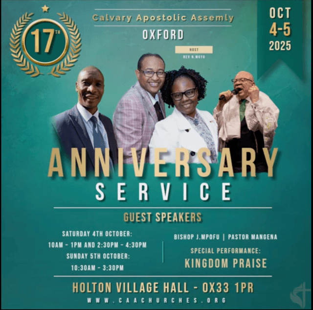 CAA Oxford 17th anniversary service poster