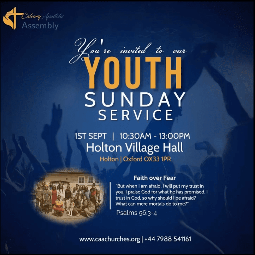 CAA Oxford Youth Sunday service poster