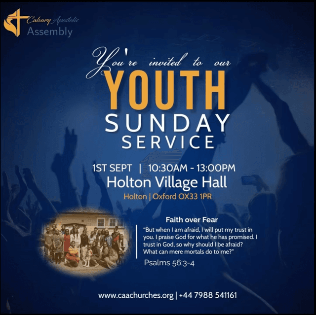 CAA Oxford Youth Sunday service poster