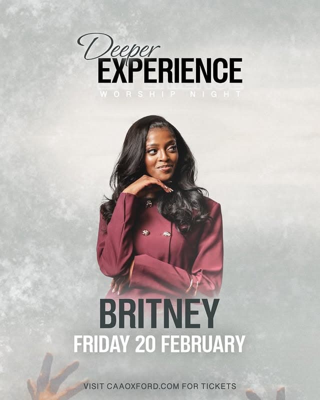 CAA Oxford Britney worship night speaker poster