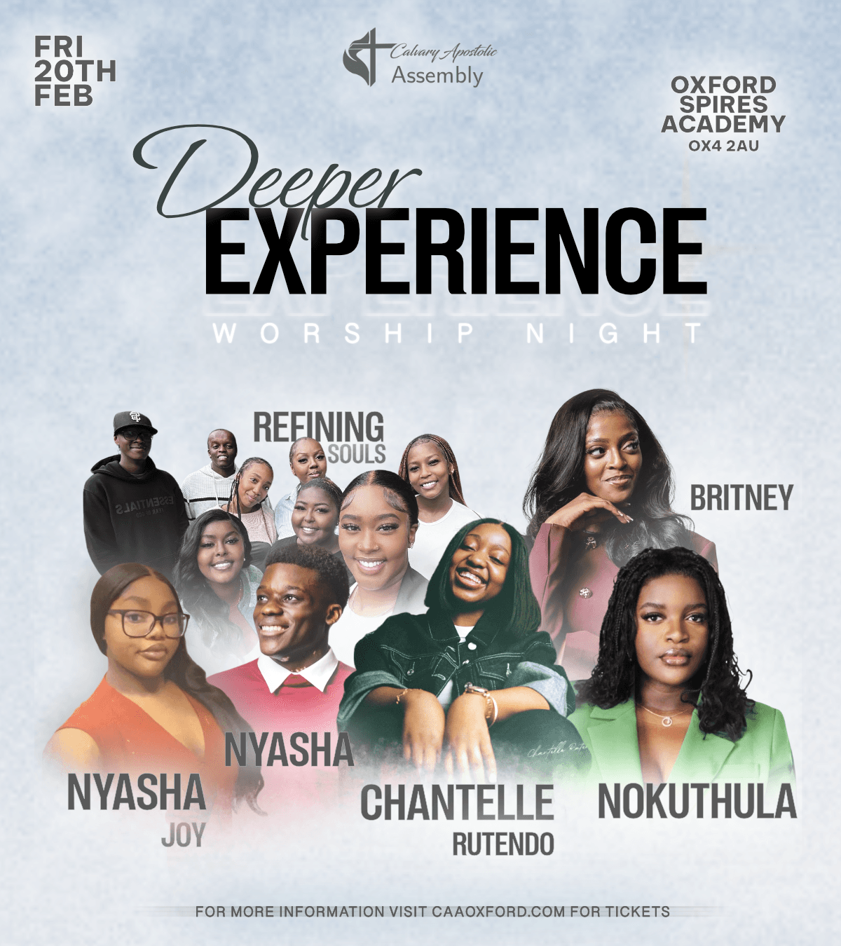 CAA Oxford Deeper Experience worship night poster design